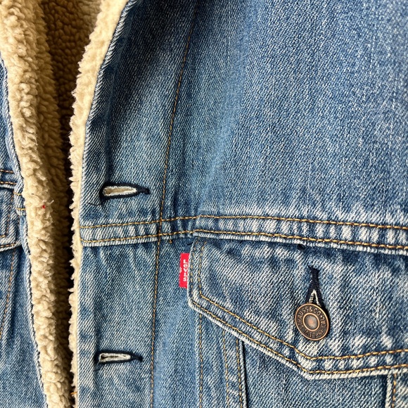 Levi's Denim Jean Jacket Men’s Small Trucker 70520-3790 Sherpa Lining Vintage - Picture 3 of 8